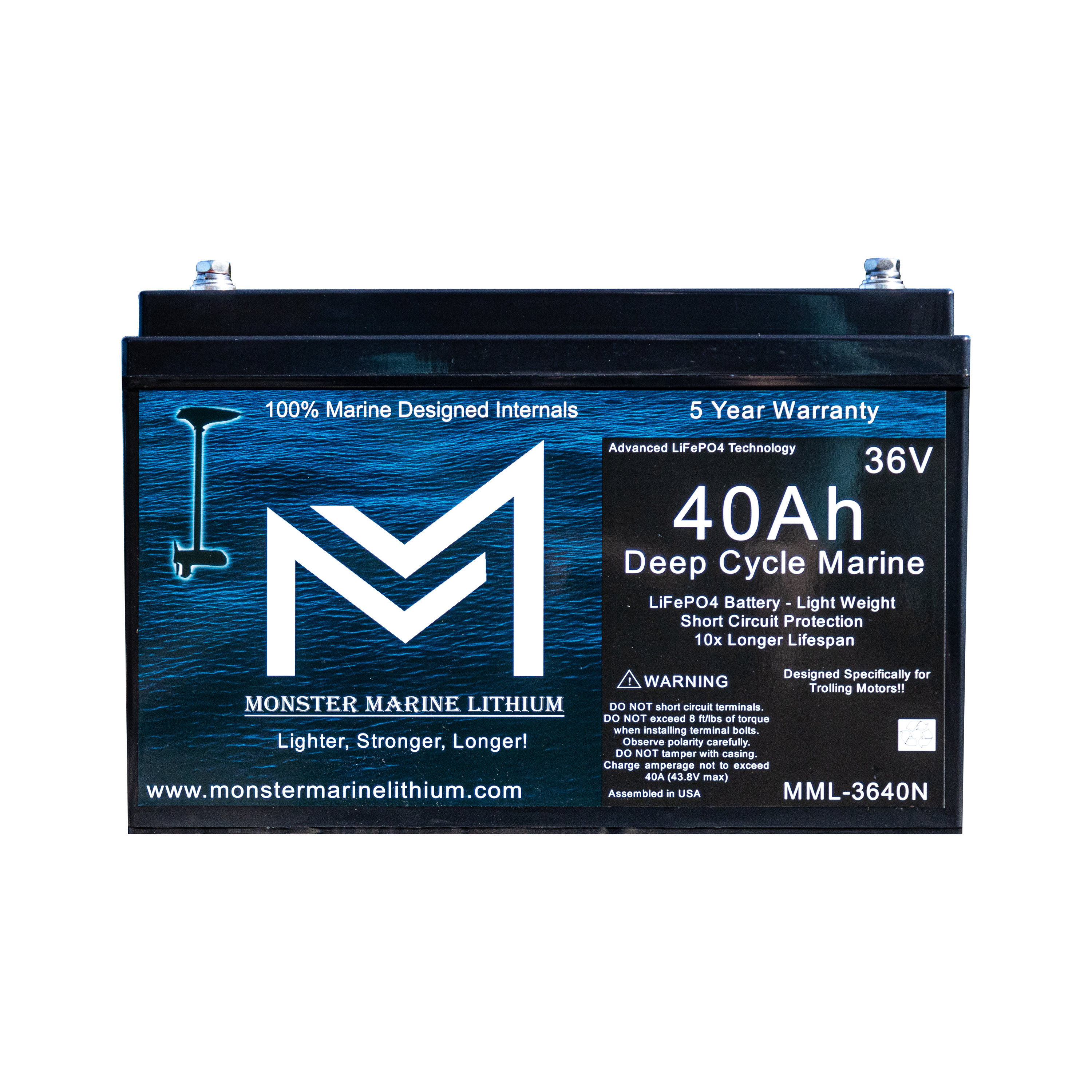 36V 40AH Bluetooth Deep Cycle Lithium Marine Trolling Battery MML