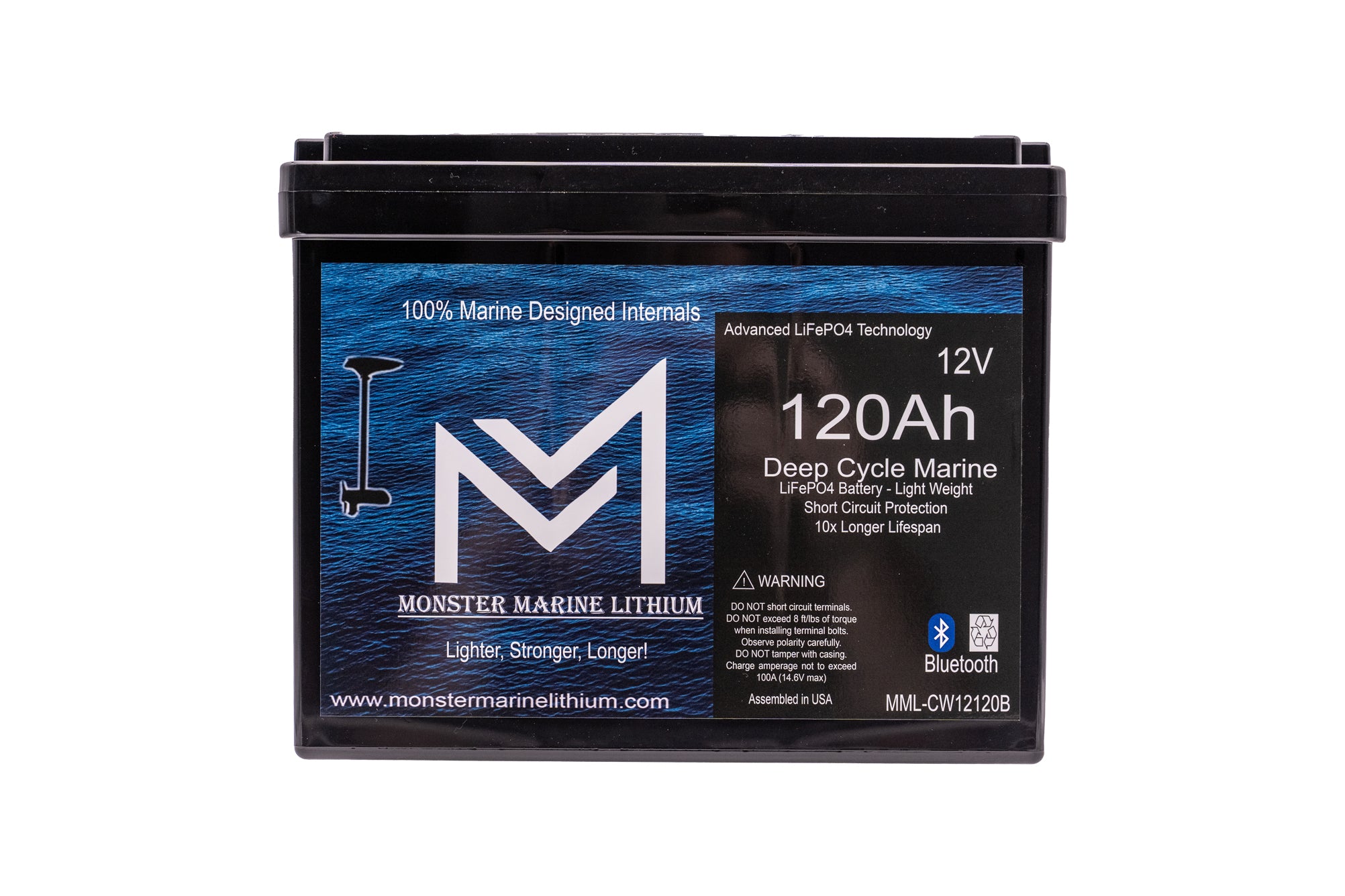 12V 120Ah Slim Bluetooth Lithium Deep Cycle Marine Battery MML-12120SB (w/ bluetooth)