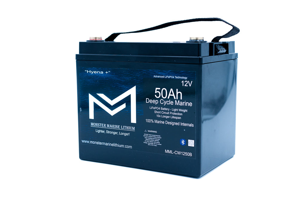 12v 50Ah Deep Cycle Lithium Marine Battery "Hyena" - Bluetooth - MML-CW1250B