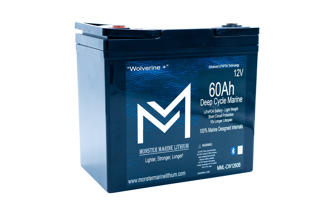 12v 60Ah Deep Cycle Lithium Marine Battery "Wolverine" - Bluetooth - MML-1260B