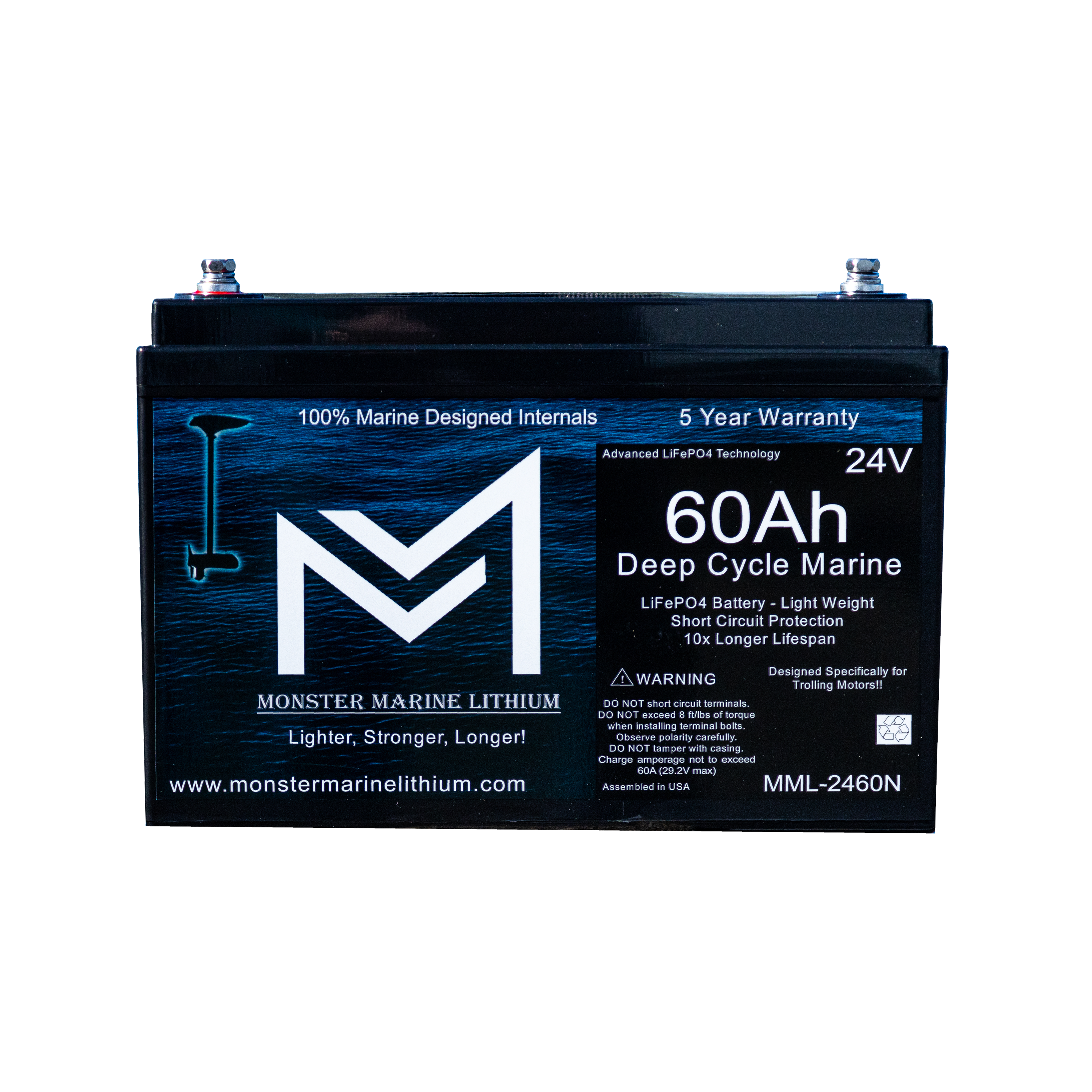 24V 60Ah Lithium Deep Cycle Marine Trolling Battery - Bluetooth - MML-2460B
