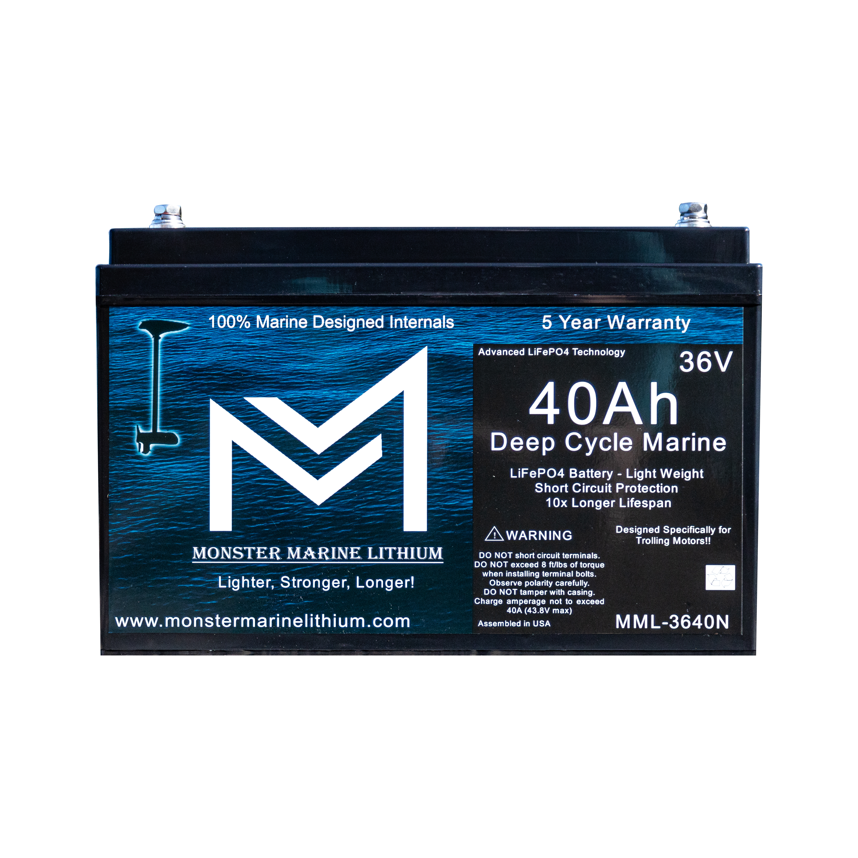 36V 40AH Bluetooth Deep Cycle Lithium Marine Trolling Battery MML-3640B