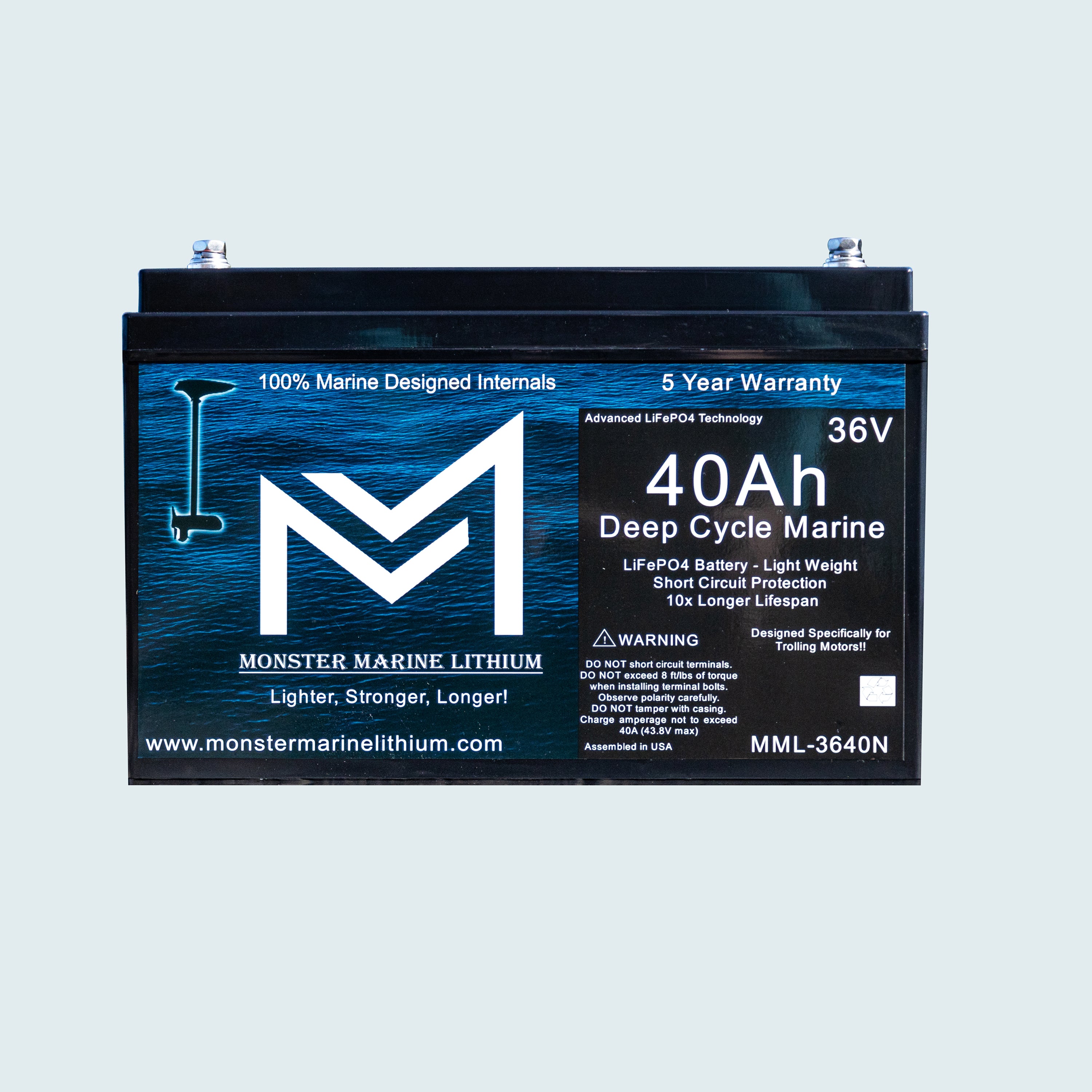 36V 40AH Bluetooth Deep Cycle Lithium Marine Trolling Battery MML-3640B