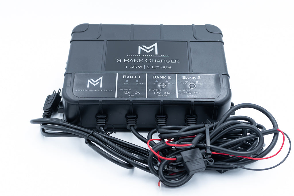 3 Bank Lithium & AGM Marine Waterproof Battery Charger Monster Marine