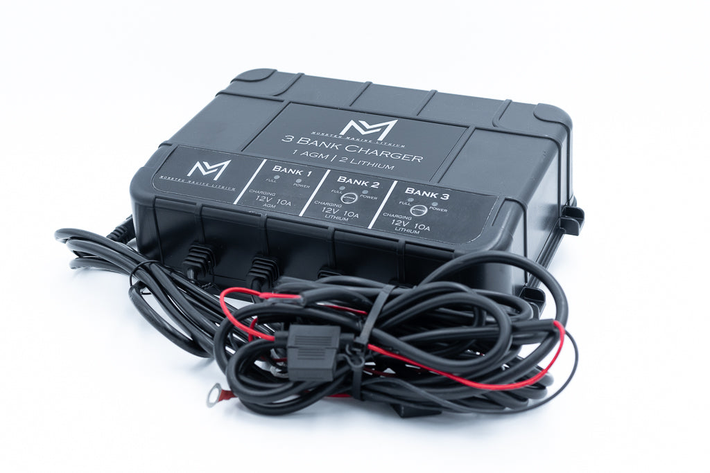 3 Bank Lithium & AGM Marine Waterproof Battery Charger
