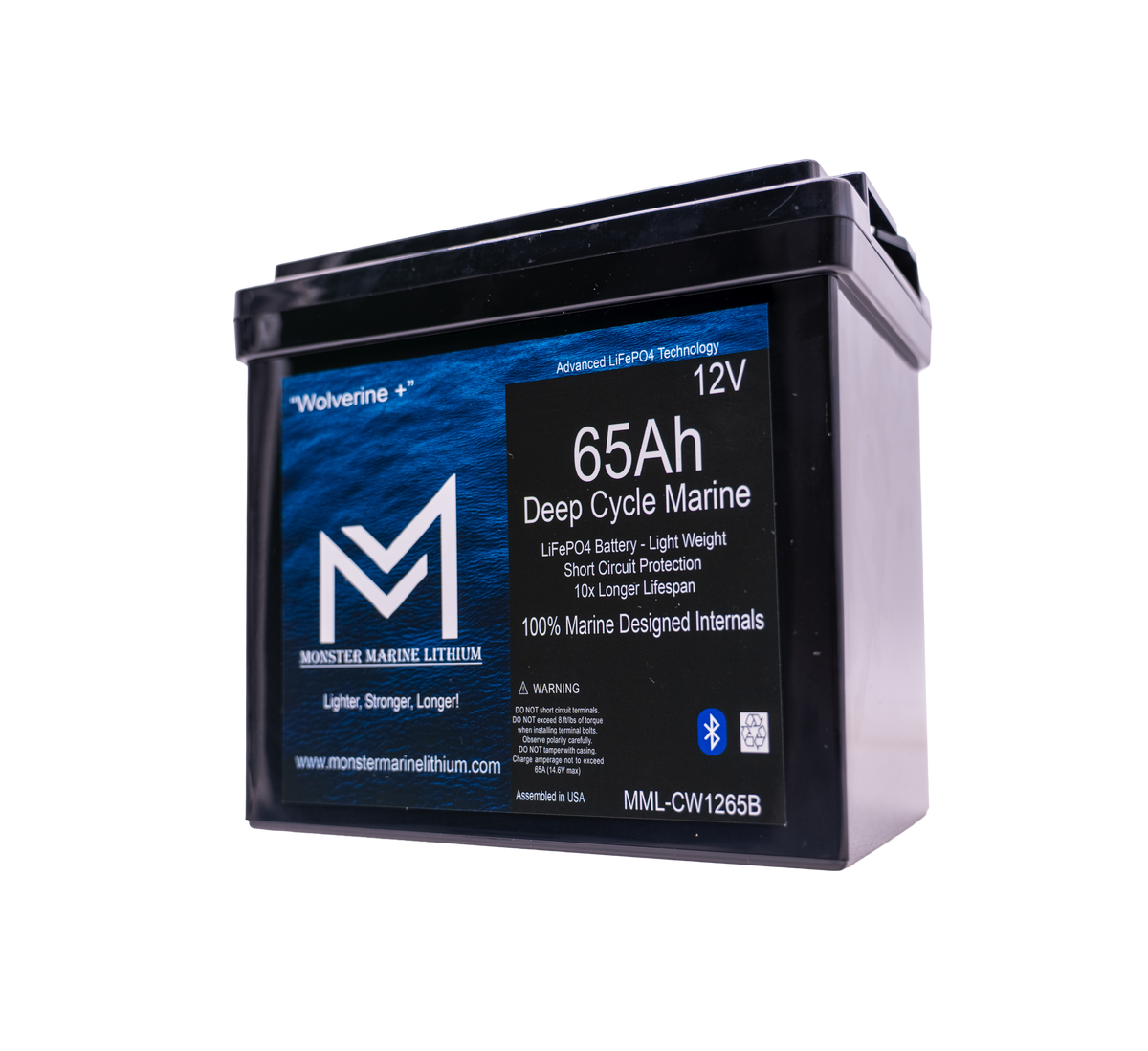 12v 65Ah Deep Cycle Lithium Marine Battery "Wolverine" - Bluetooth - MML-1265B
