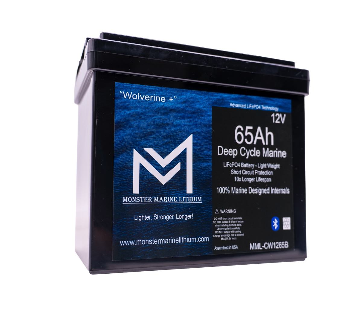 12v 65Ah Deep Cycle Lithium Marine Battery "Wolverine" - Bluetooth - MML-1265B