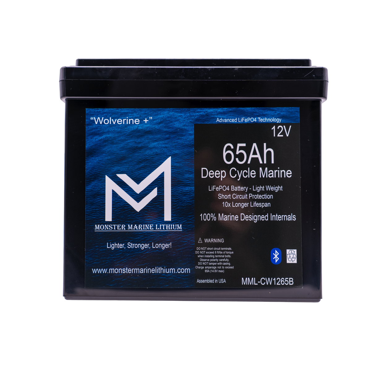 12v 65Ah Deep Cycle Lithium Marine Battery "Wolverine" - Bluetooth - MML-1265B
